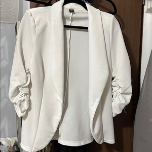 White Blazer with Ruched Sleeves